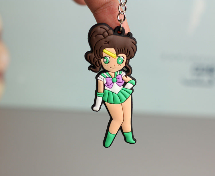 Beautiful Girl Cartoon Double-Sided Environmental Protection Soft Keychain Cute Girl Bag Pendant Couple Key Chain Jewelry