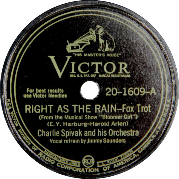 Charlie Spivak And His Orchestra : Right As The Rain / A Wonderful Winter (Shellac, 10")
