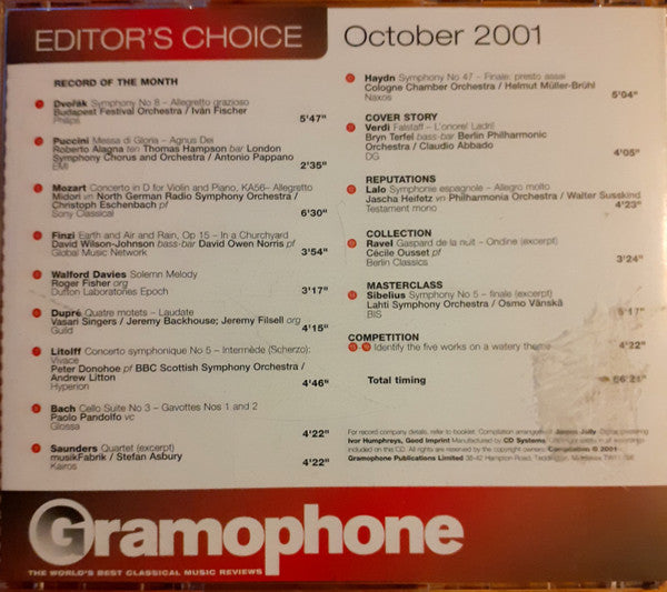 Various : Gramophone Editor's Choice - October 2001 (CD, Promo, Smplr)