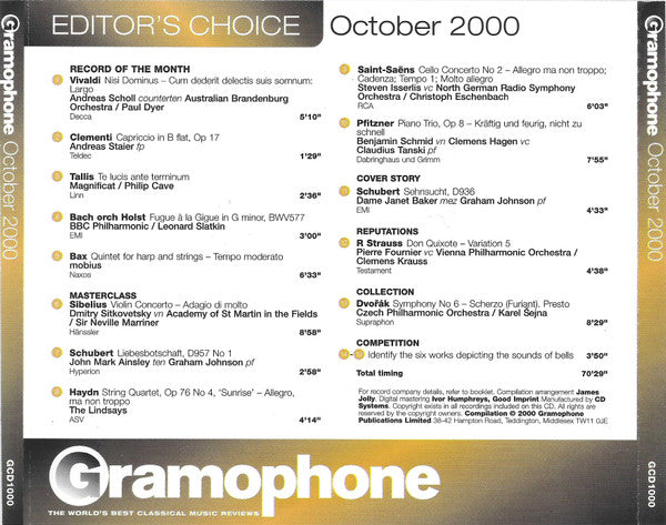 Various : Gramophone Editor's Choice - October 2000 (CD, Promo, Smplr)