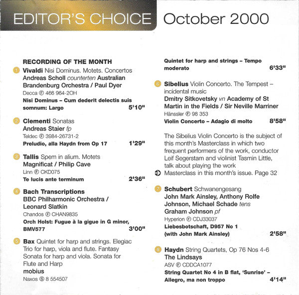 Various : Gramophone Editor's Choice - October 2000 (CD, Promo, Smplr)