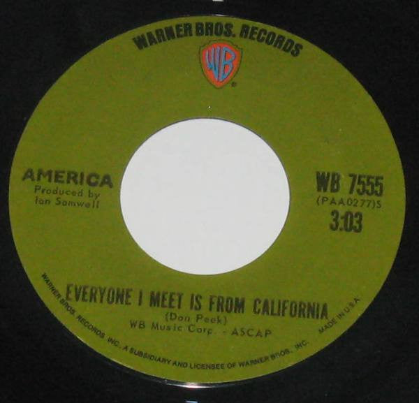 America (2) : A Horse With No Name (7", Single, Styrene, Pit)