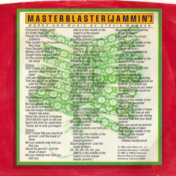 Stevie Wonder : Master Blaster (Jammin') (7", Single)