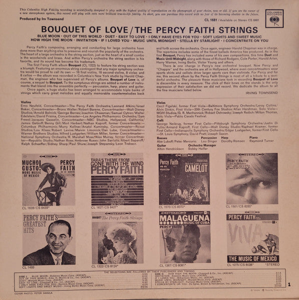 The Percy Faith Strings : Bouquet Of Love (LP, Mono)