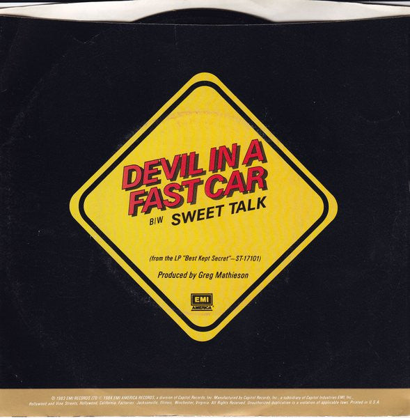 Sheena Easton : Devil In A Fast Car (7", Single)