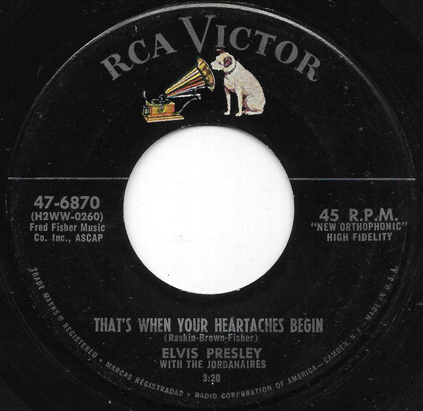 Elvis Presley With The Jordanaires : All Shook Up / That's When Your Heartaches Begin (7")