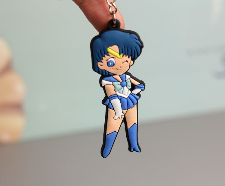 Beautiful Girl Cartoon Double-Sided Environmental Protection Soft Keychain Cute Girl Bag Pendant Couple Key Chain Jewelry
