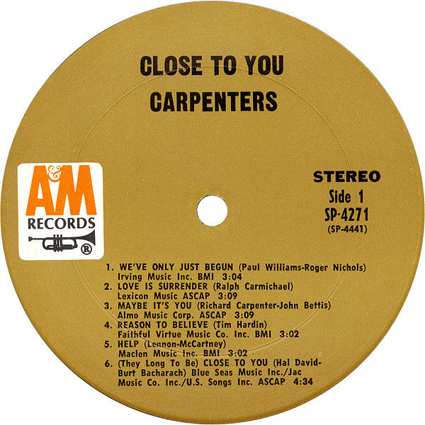 Carpenters : Close To You (LP, Album, Pit)