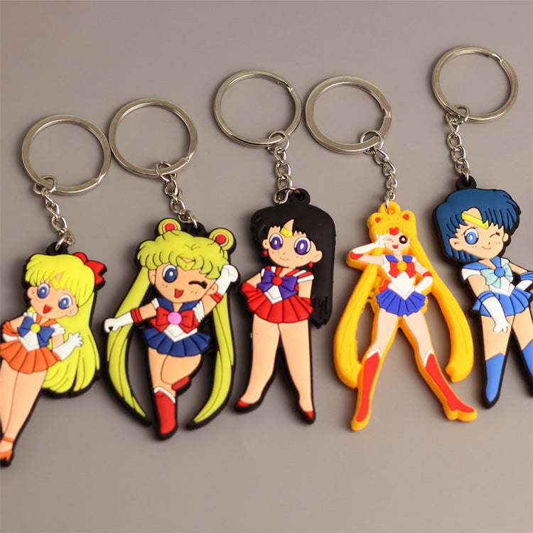 Beautiful Girl Cartoon Double-Sided Environmental Protection Soft Keychain Cute Girl Bag Pendant Couple Key Chain Jewelry