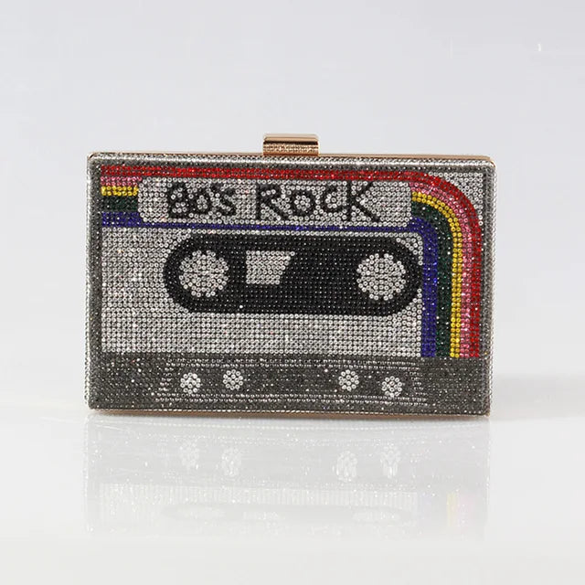 Fashion Crystal Women's Luxury Rhinestone Wedding Clutch Bag Cassette Tape Evening Bag Party Money Purses Handbags Shoulder Bag