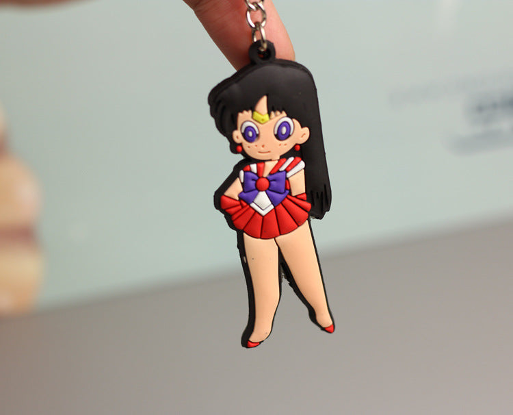 Beautiful Girl Cartoon Double-Sided Environmental Protection Soft Keychain Cute Girl Bag Pendant Couple Key Chain Jewelry