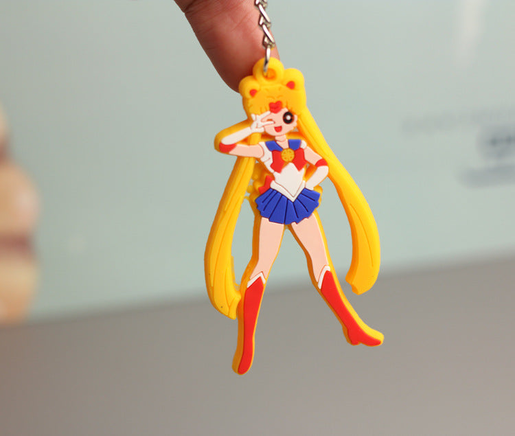 Beautiful Girl Cartoon Double-Sided Environmental Protection Soft Keychain Cute Girl Bag Pendant Couple Key Chain Jewelry