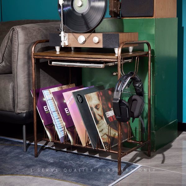 Wooden Vinyl Record Stand, Antique Brown
