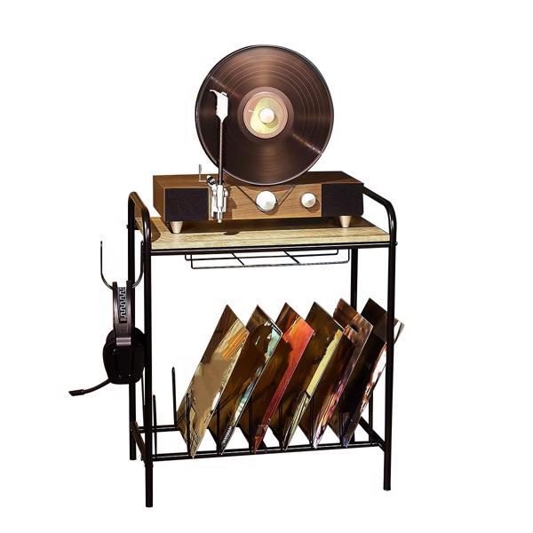 Wooden Vinyl Record Stand, Antique Brown