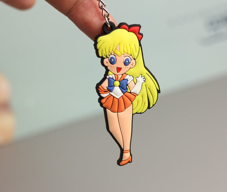 Beautiful Girl Cartoon Double-Sided Environmental Protection Soft Keychain Cute Girl Bag Pendant Couple Key Chain Jewelry