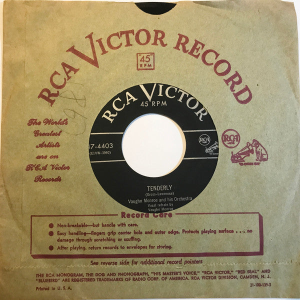Vaughn Monroe And His Orchestra : Tenderly / I Like It, I Like It (7", Single)