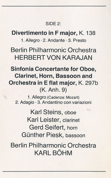 Mozart* : Eine Kleine Nachtmusik / Serenata Notturna / Divertimenti / Sinfonia Concertante (Cass, Comp, Dol)