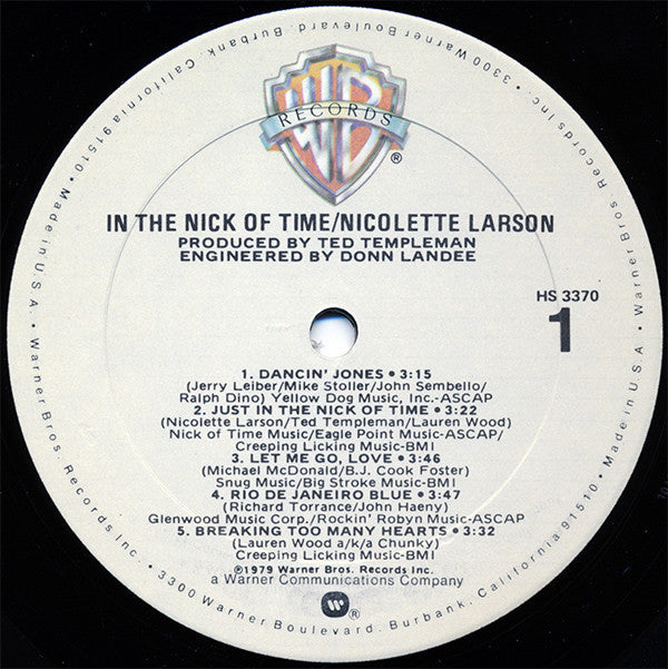 Nicolette Larson : In The Nick Of Time (LP, Album, Win)