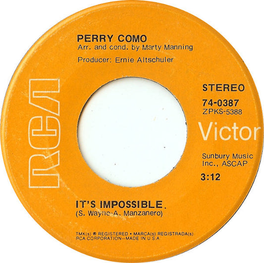Perry Como : It's Impossible (7", Single, Roc)