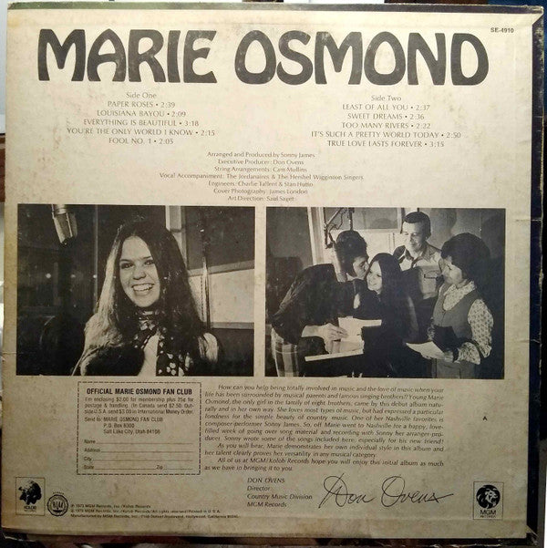 Marie Osmond : Paper Roses (LP, Album, Ter)