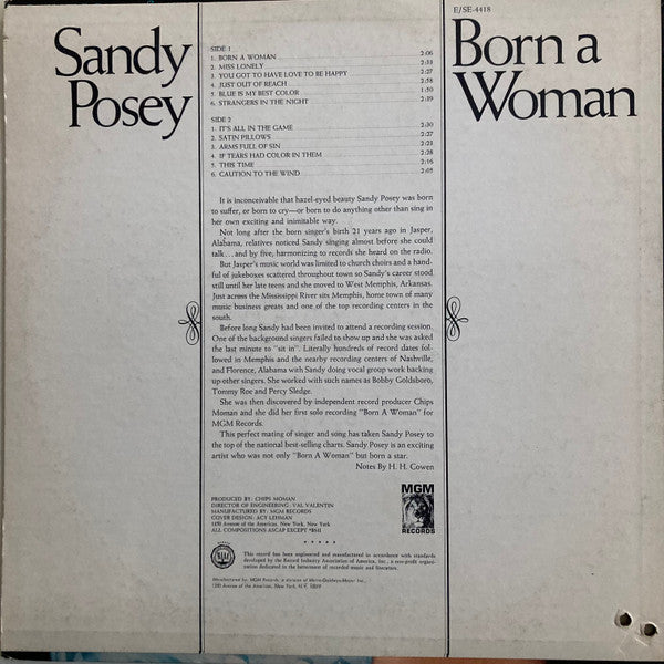 Sandy Posey : Born A Woman (LP, Album, Mono)
