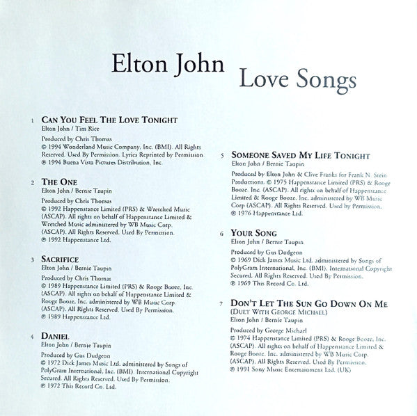 Elton John : Love Songs (CD, Comp, RM)
