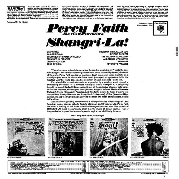 Percy Faith And His Orchestra* : Shangri-La! (LP, Album, San)