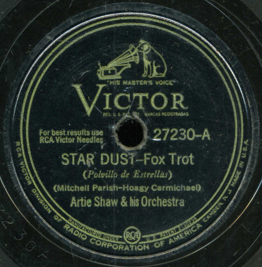 Artie Shaw & His Orchestra* : Star Dust / Temptation (Shellac, 10", RP, Ind)