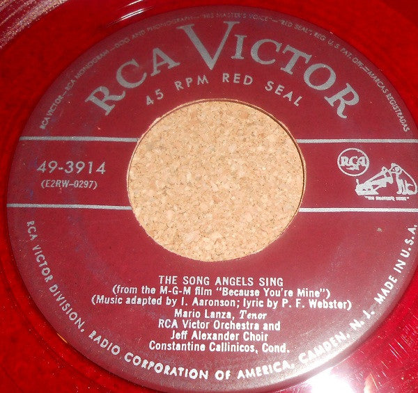 Mario Lanza : The Song Angels Sing / Because You're Mine (7", Single, Red)