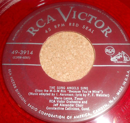 Mario Lanza : The Song Angels Sing / Because You're Mine (7", Single, Red)