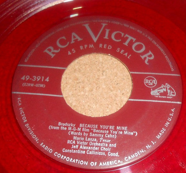 Mario Lanza : The Song Angels Sing / Because You're Mine (7", Single, Red)