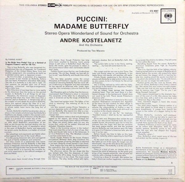 Andre Kostelanetz And His Orchestra* : Puccini: Madame Butterfly (LP, Album)