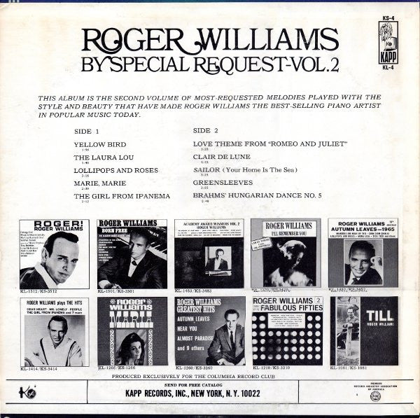 Roger Williams (2) : By Special Request-Vol.2 (LP, Club)