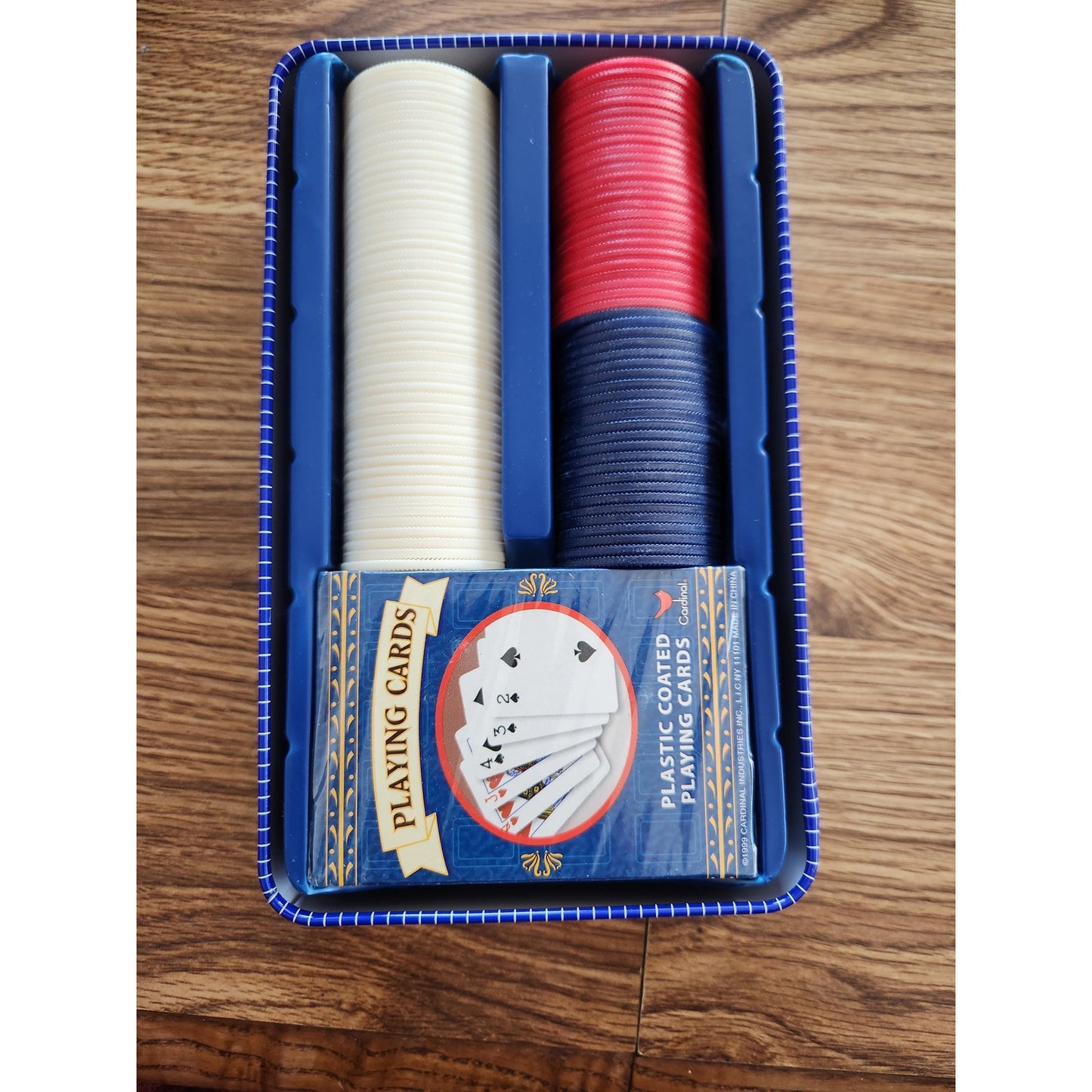 Deluxe Poker Chip & Card Set in Tin - Complete, Sealed Cards!