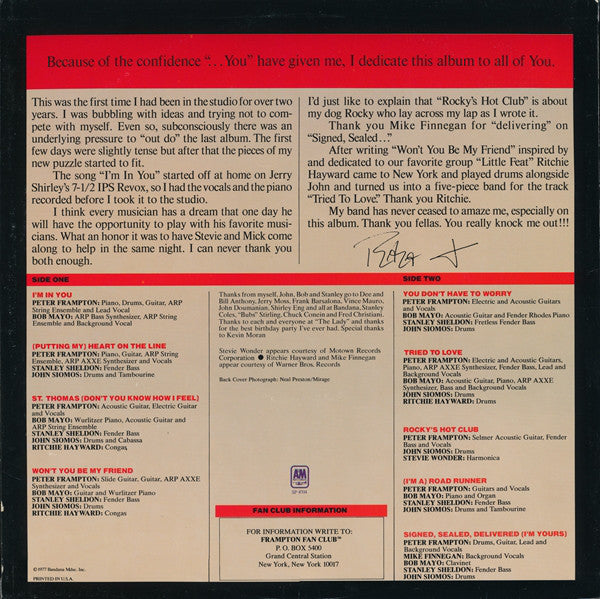Peter Frampton : I'm In You (LP, Album, Club, RCA)