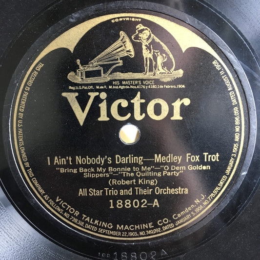 All Star Trio And Their Orchestra*  / Hackel-Bergè Orchestra* : I Ain't Nobody's Darling - Medley / Yoo-Hoo (Shellac, 10")