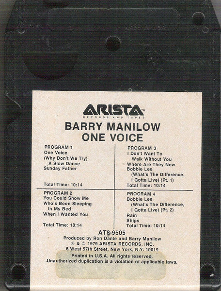 Barry Manilow : One Voice (8-Trk, Album, Club)