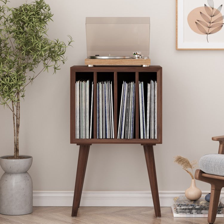 Walnut Vinyl Record Player Vintage Storage Rack