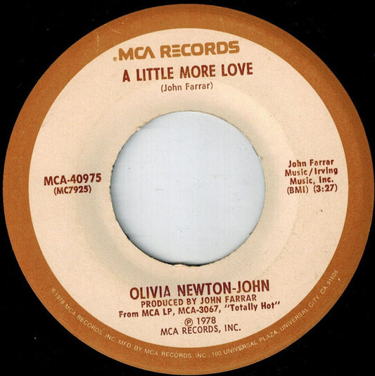 Olivia Newton-John : A Little More Love (7", Single, Pin)