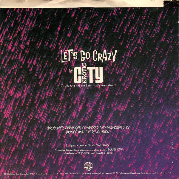Prince And The Revolution : Let's Go Crazy / Erotic City (7", Single, Jac)