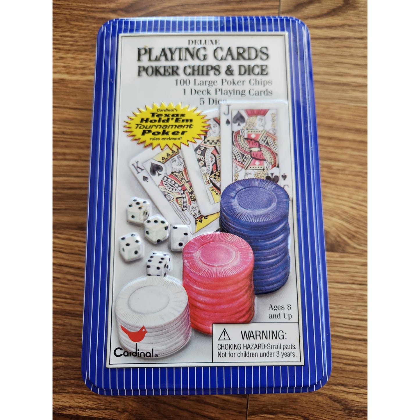 Deluxe Poker Chip & Card Set in Tin - Complete, Sealed Cards!