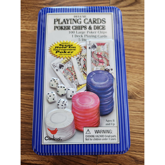 Deluxe Poker Chip & Card Set in Tin - Complete, Sealed Cards!