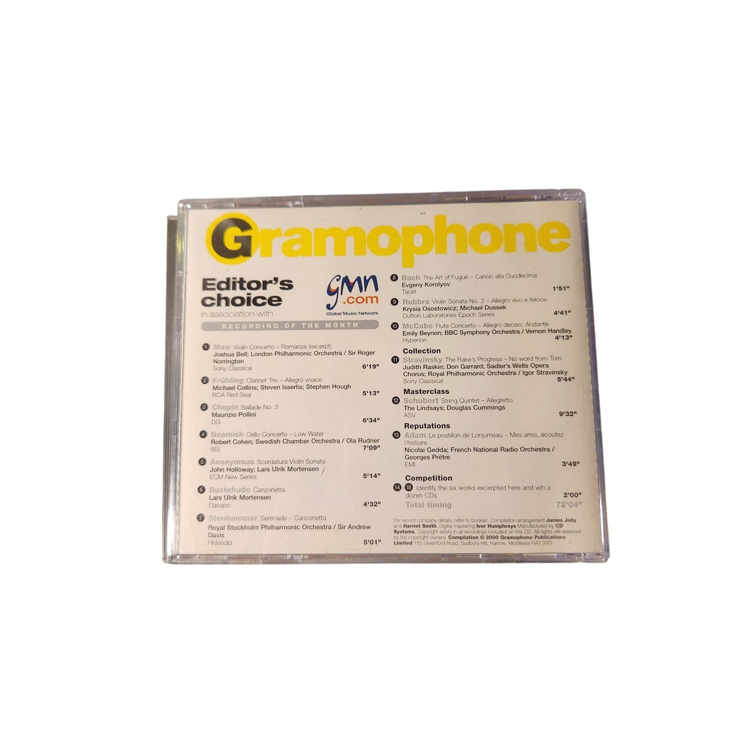 Rare Gramophone January 2000 CD - Joshua Bell Feature - GCD0100